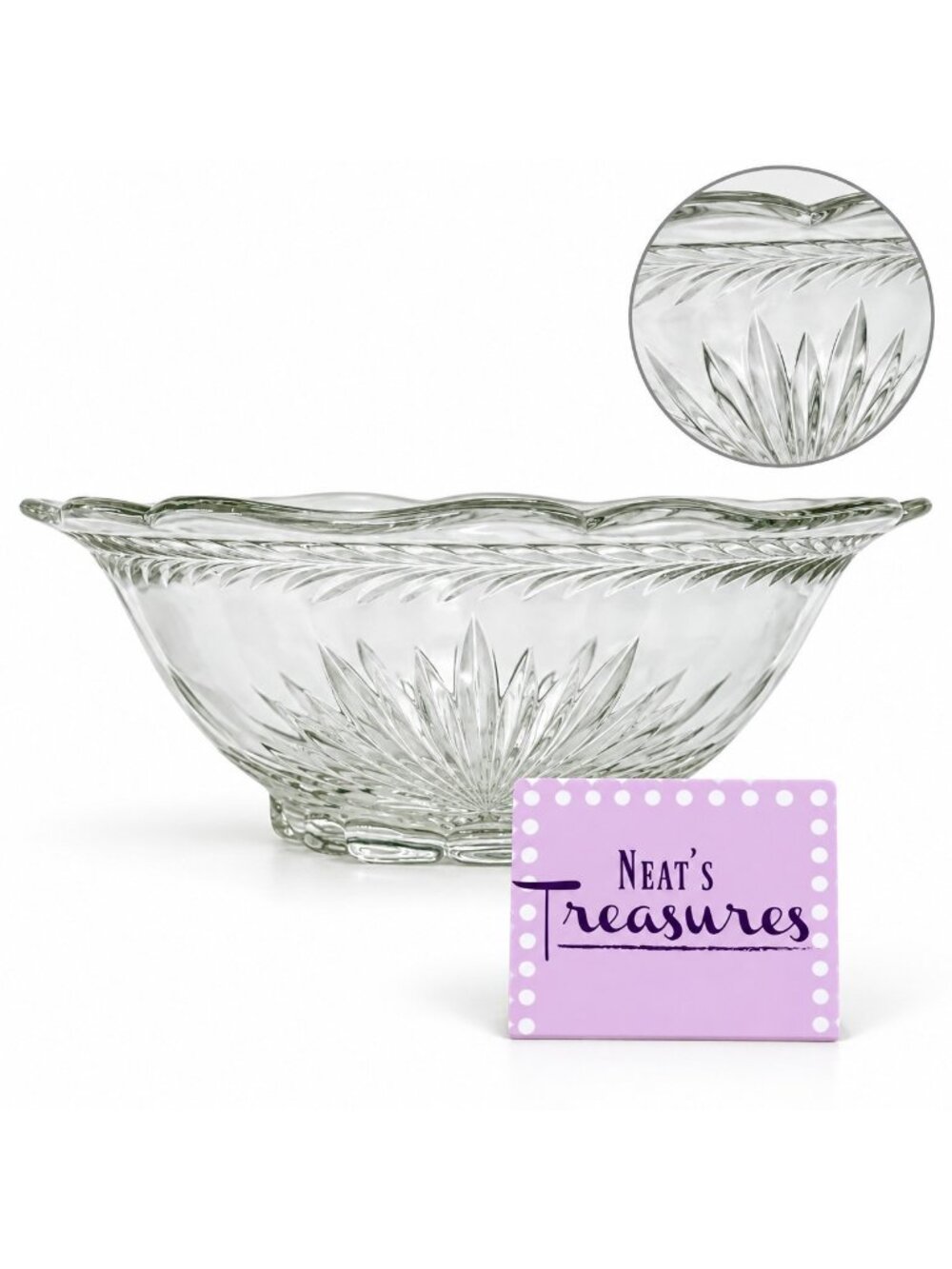 Jeannette SUNBURST HERRINGBONE Laurel Depression Clear Glass Large Serving Bowl